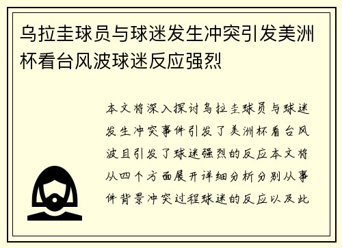 乌拉圭球员与球迷发生冲突引发美洲杯看台风波球迷反应强烈 乌拉圭球员与球迷发生冲突引发美洲杯看台风波球迷反应强烈